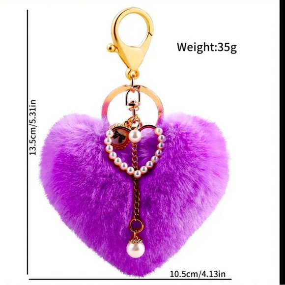 Heart Bag Charm or Key Chain Faux Fur Purple. New - Picture 2 of 2